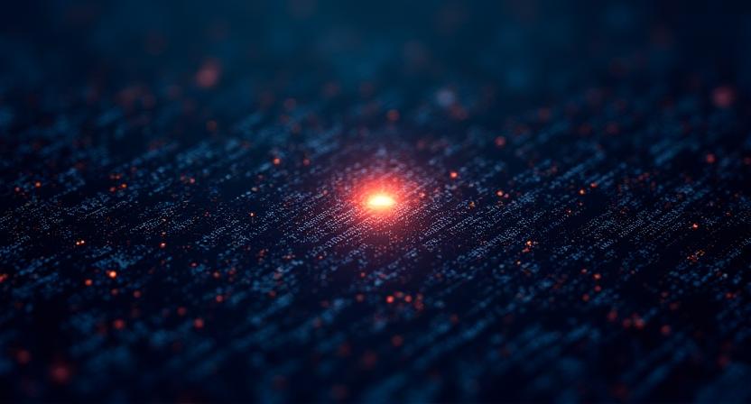 Conceptual visualization of AI identifying data anomalies in a dark-mode grid