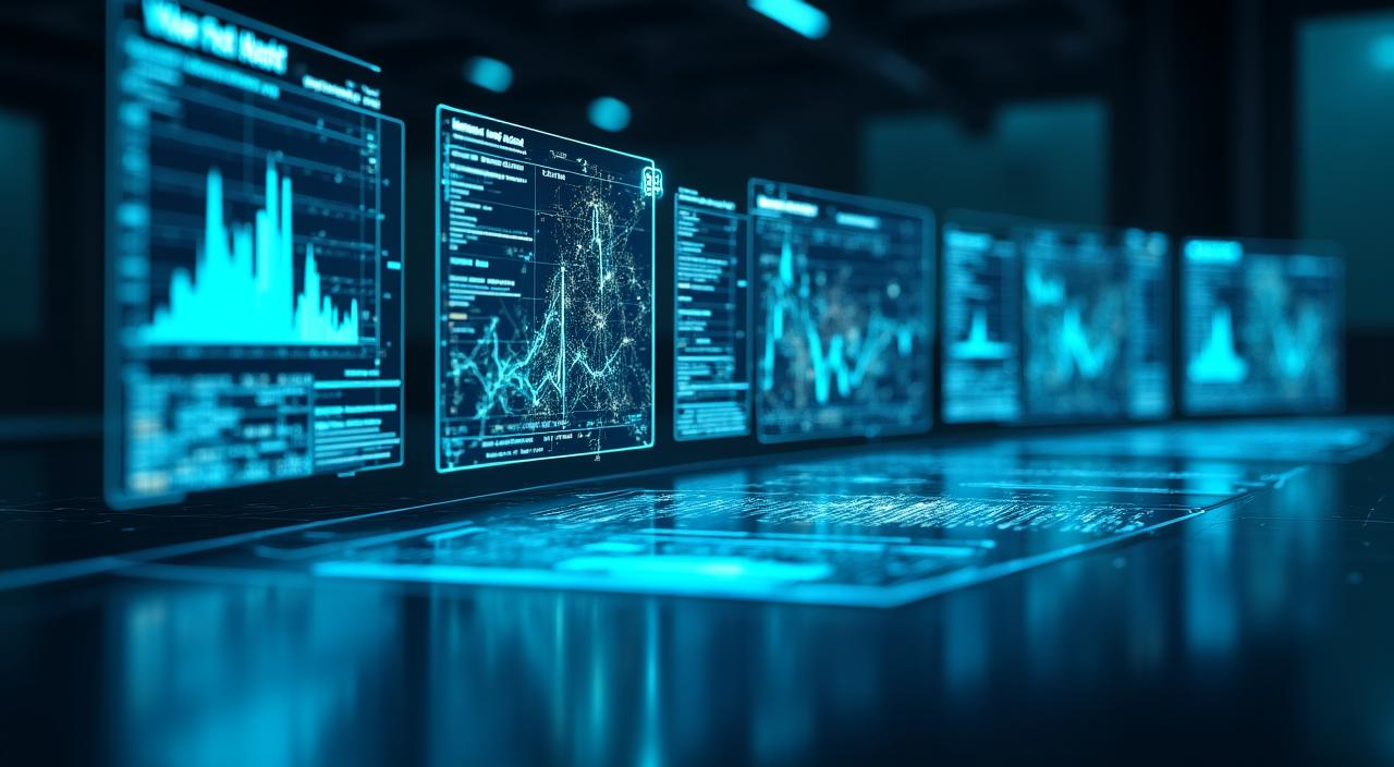 Futuristic AI dashboard interface with predictive data modeling